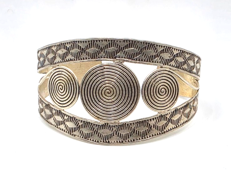 Spiral Wide Cuff Bracelet 925 Sterling Silver Thailand 41.2g