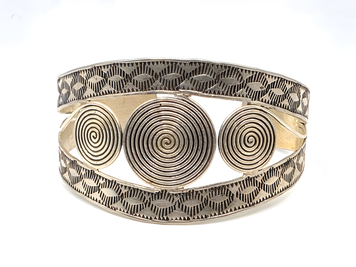 Spiral Wide Cuff Bracelet 925 Sterling Silver Thailand 41.2g
