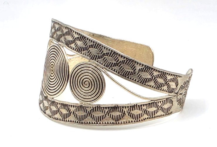 Spiral Wide Cuff Bracelet 925 Sterling Silver Thailand 41.2g