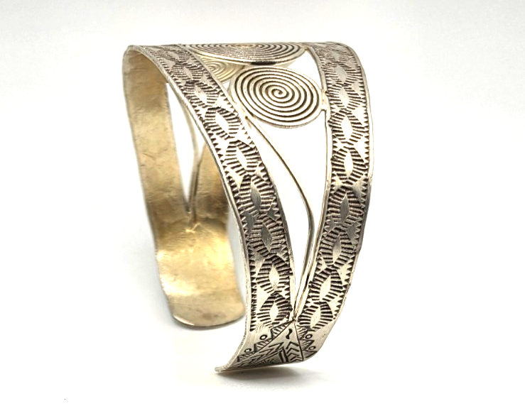 Spiral Wide Cuff Bracelet 925 Sterling Silver Thailand 41.2g