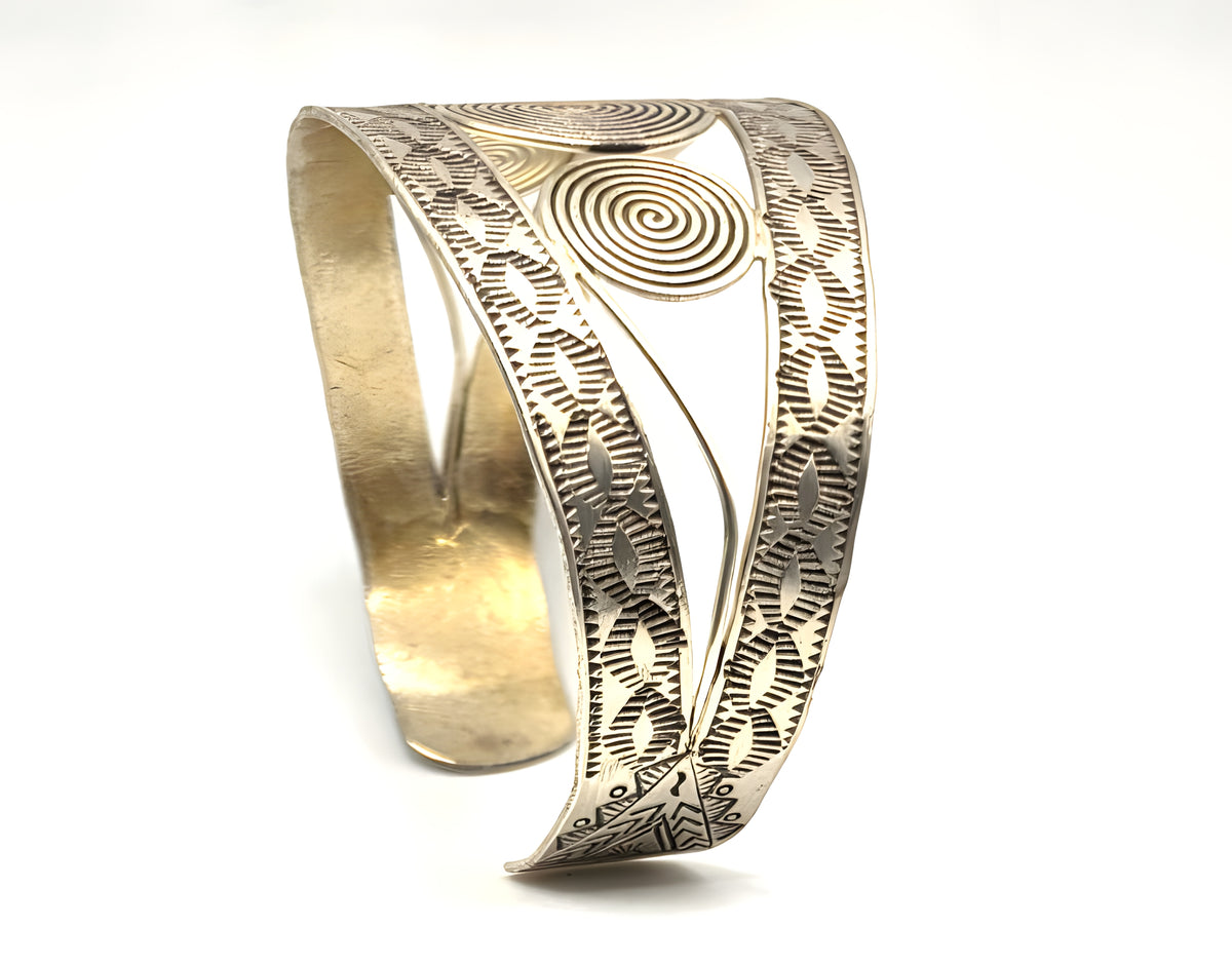 Spiral Wide Cuff Bracelet 925 Sterling Silver Thailand 41.2g