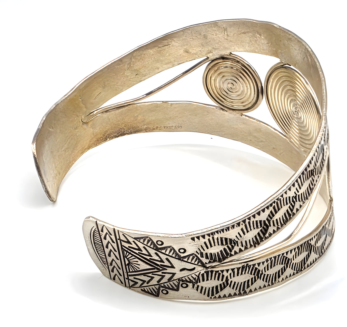 Spiral Wide Cuff Bracelet 925 Sterling Silver Thailand 41.2g