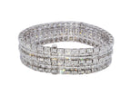 18K White Gold Baguette & Round Diamond Wide Statement Bracelet