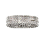 18K White Gold Baguette & Round Diamond Wide Statement Bracelet