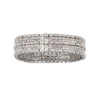 18K White Gold Baguette & Round Diamond Wide Statement Bracelet