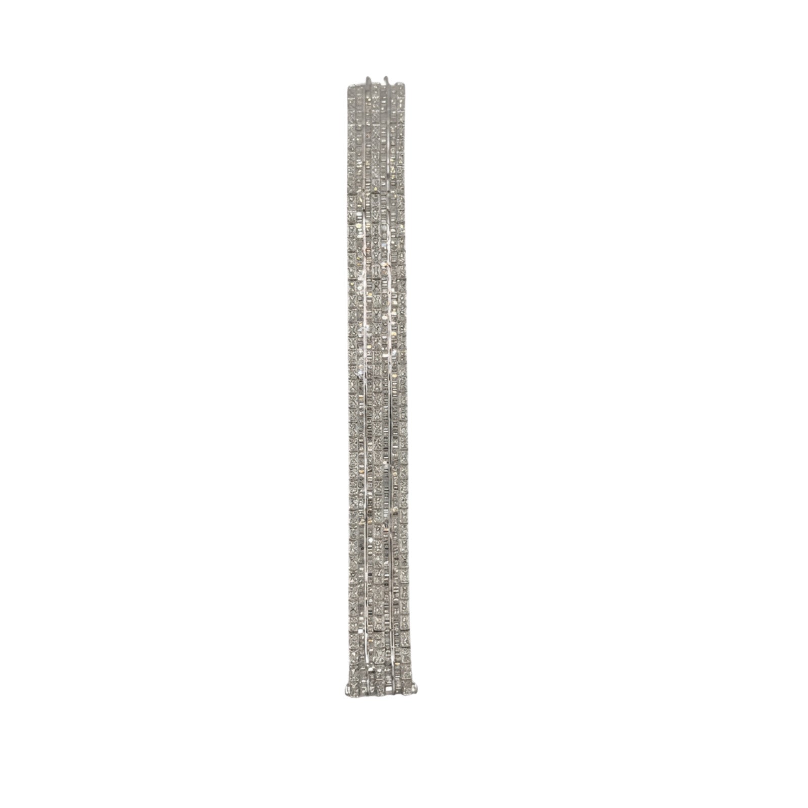 18K White Gold Baguette & Round Diamond Wide Statement Bracelet