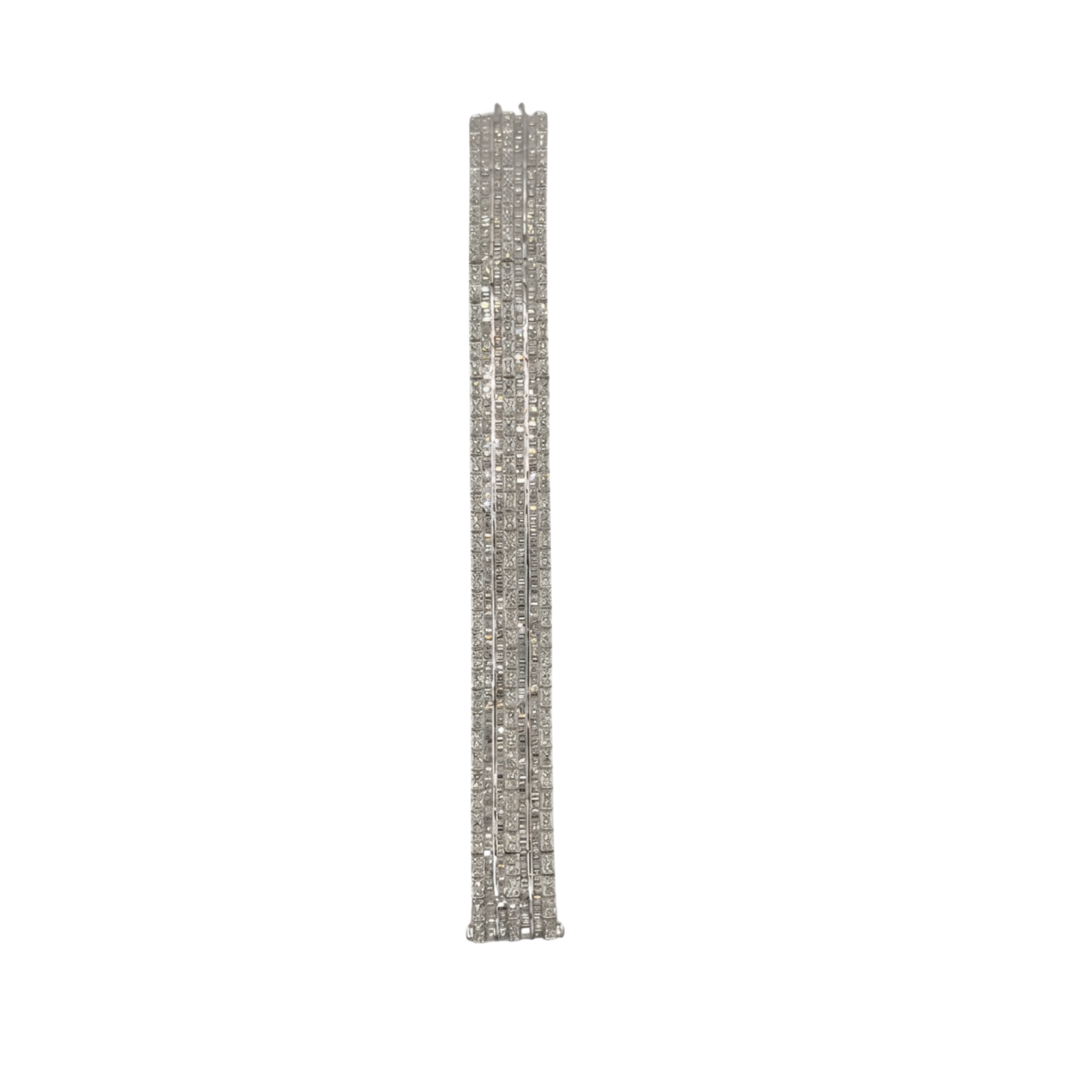 18K White Gold Baguette & Round Diamond Wide Statement Bracelet