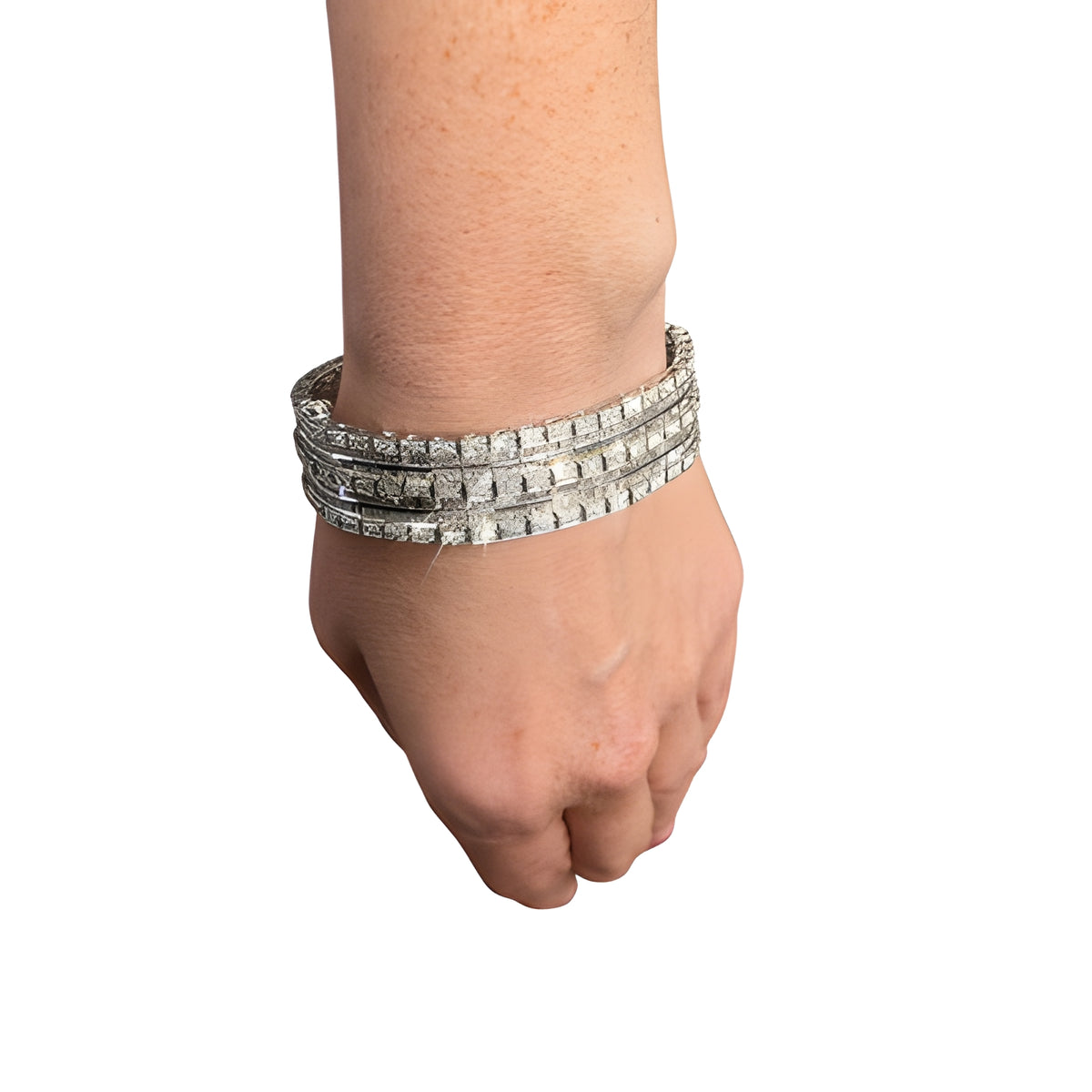 18K White Gold Baguette & Round Diamond Wide Statement Bracelet