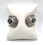 SARDA 925 Sterling Silver Gray Gemstone Hinged Cuff Bracelet Indonesia