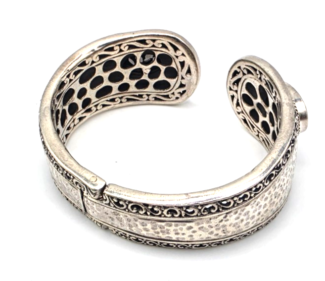 SARDA 925 Sterling Silver Gray Gemstone Hinged Cuff Bracelet Indonesia