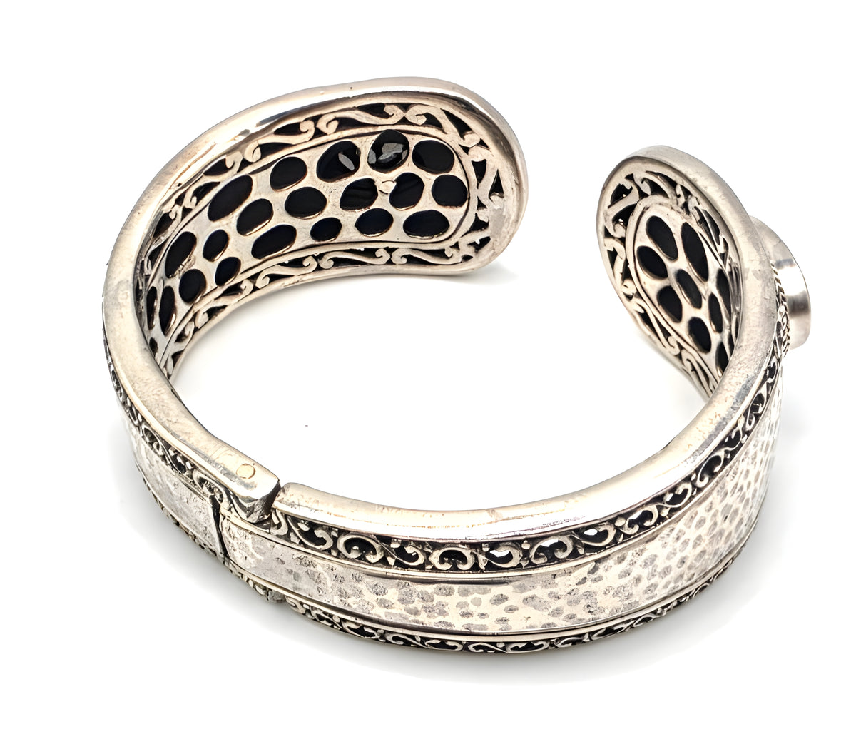 SARDA 925 Sterling Silver Gray Gemstone Hinged Cuff Bracelet Indonesia