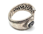 SARDA 925 Sterling Silver Gray Gemstone Hinged Cuff Bracelet Indonesia