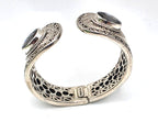 SARDA 925 Sterling Silver Gray Gemstone Hinged Cuff Bracelet Indonesia