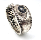 SARDA 925 Sterling Silver Gray Gemstone Hinged Cuff Bracelet Indonesia
