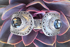 SARDA 925 Sterling Silver Gray Gemstone Hinged Cuff Bracelet Indonesia