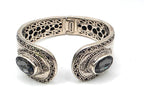 SARDA 925 Sterling Silver Gray Gemstone Hinged Cuff Bracelet Indonesia