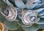 SARDA 925 Sterling Silver Gray Gemstone Hinged Cuff Bracelet Indonesia