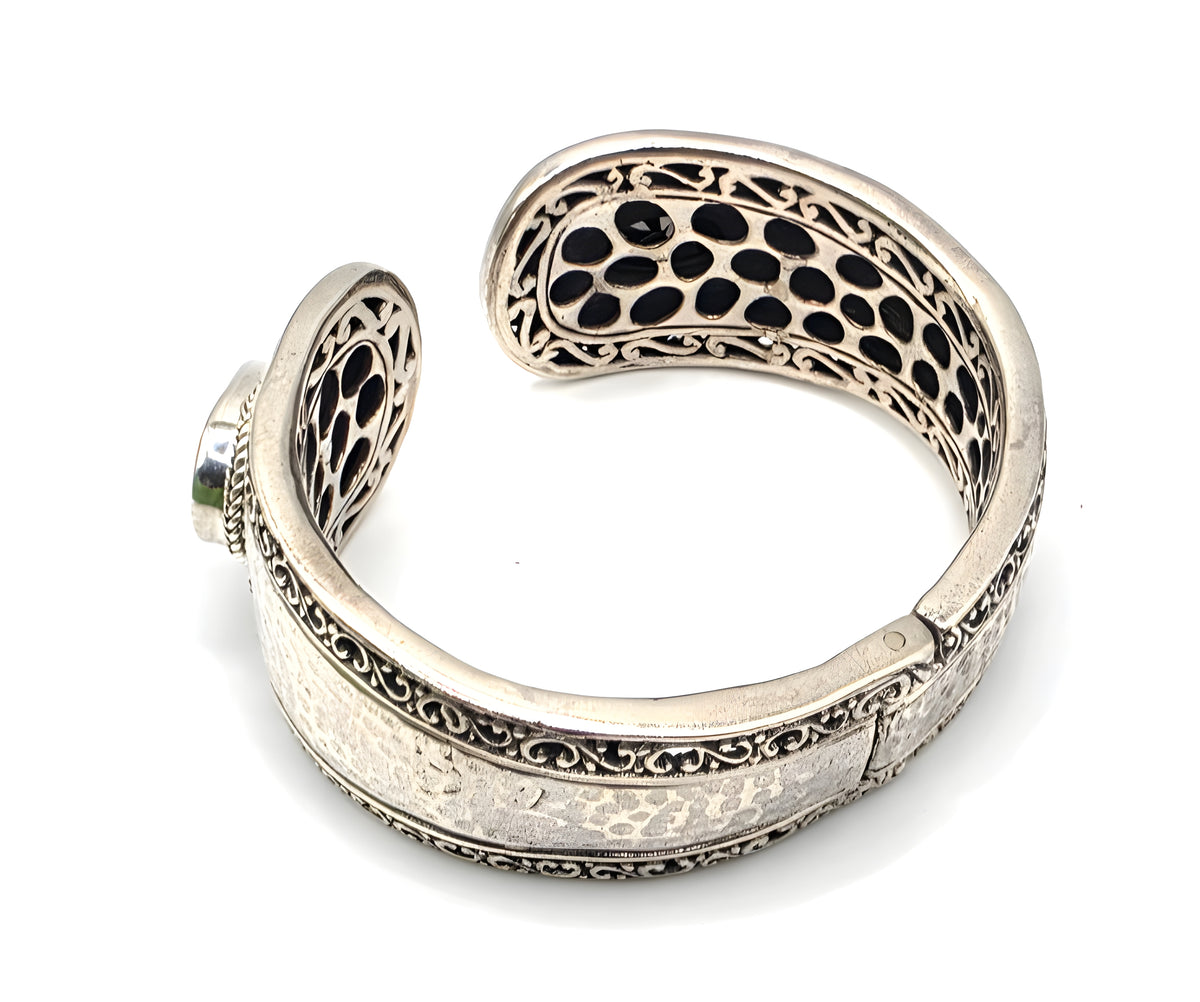 SARDA 925 Sterling Silver Gray Gemstone Hinged Cuff Bracelet Indonesia