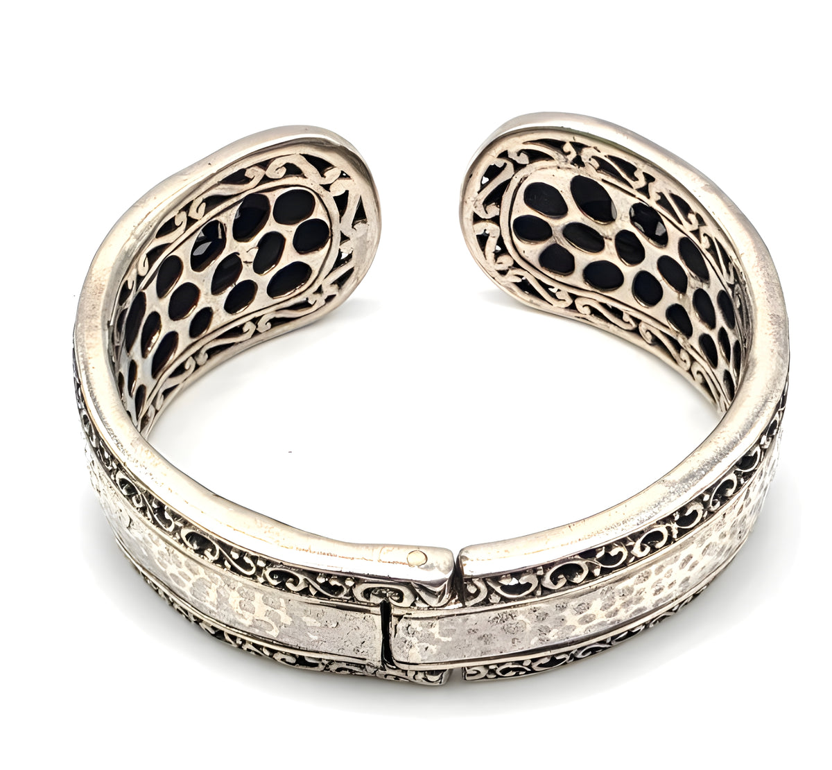 SARDA 925 Sterling Silver Gray Gemstone Hinged Cuff Bracelet Indonesia