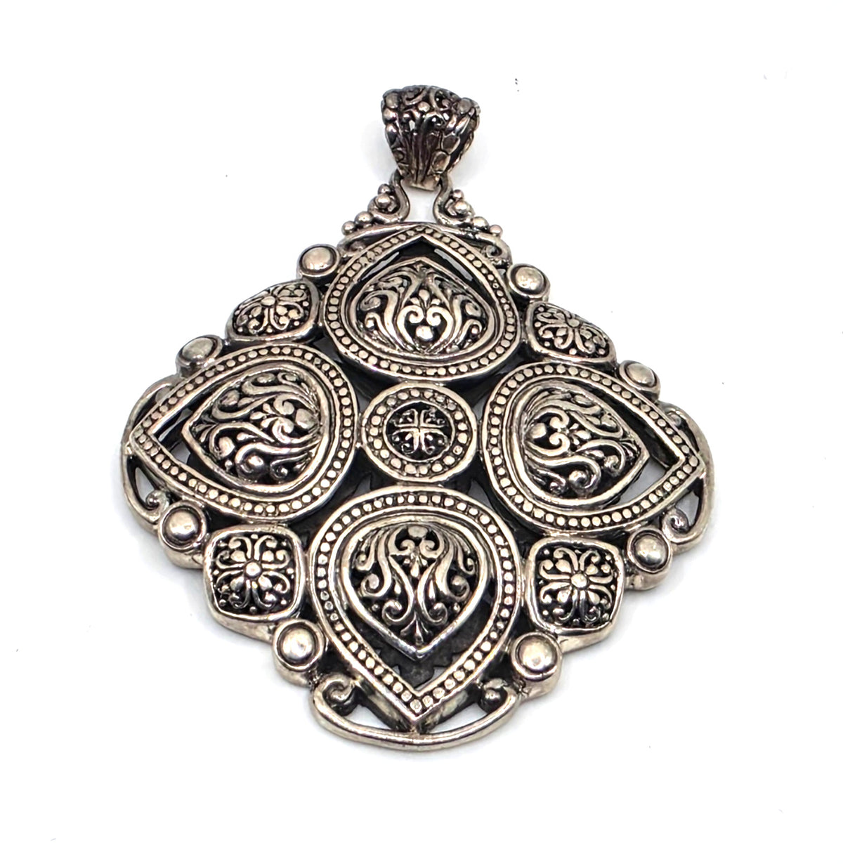 NWOT Vintage Sarda Sterling Silver Large Ornate Pendant Enhancer Scrollwork