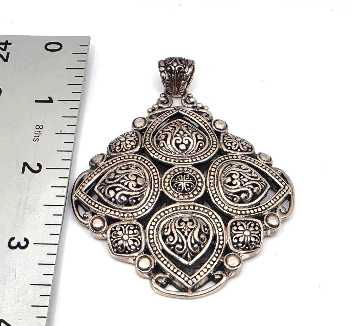 NWOT Vintage Sarda Sterling Silver Large Ornate Pendant Enhancer Scrollwork