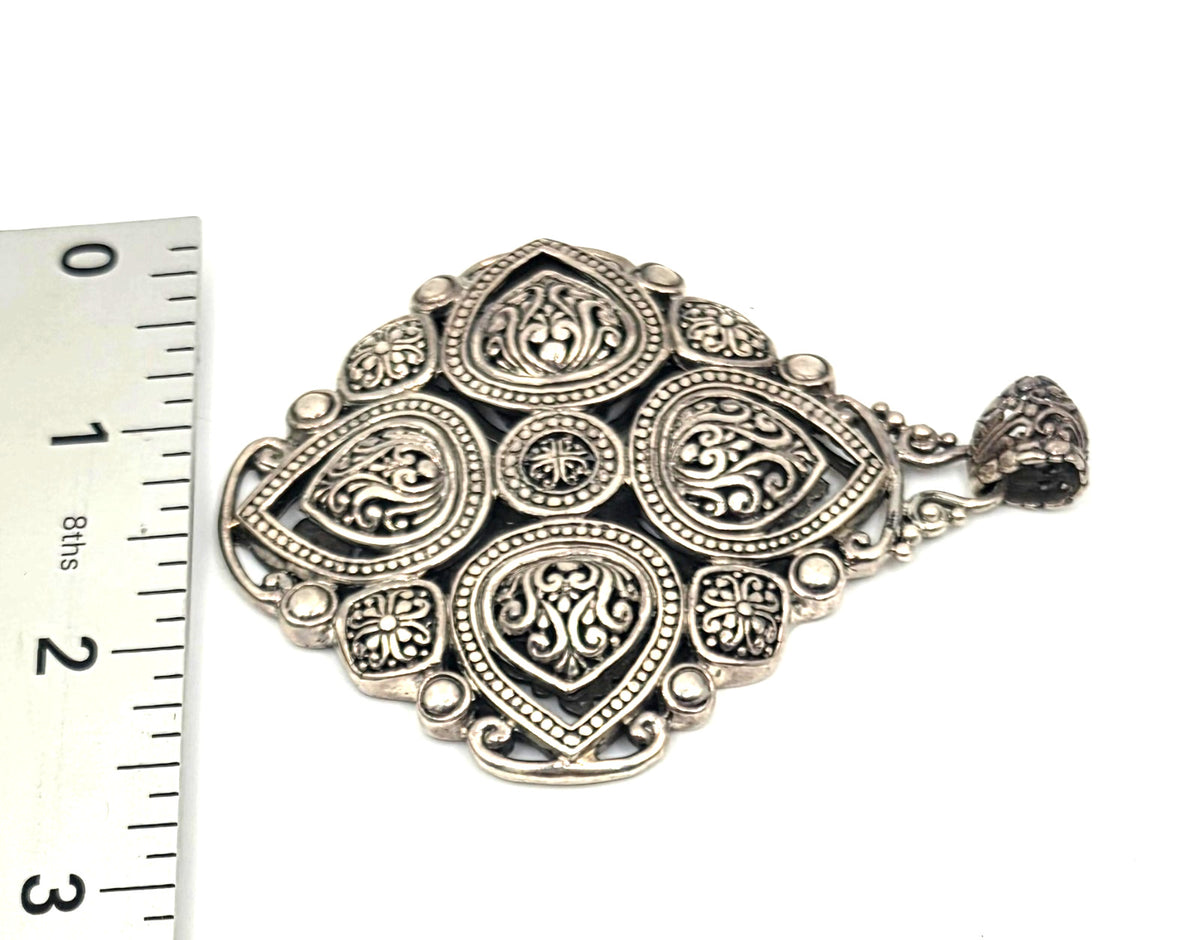 NWOT Vintage Sarda Sterling Silver Large Ornate Pendant Enhancer Scrollwork