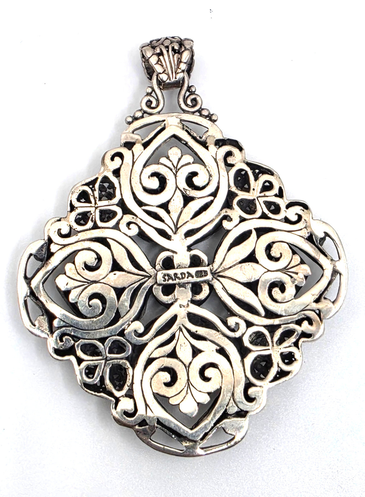 NWOT Vintage Sarda Sterling Silver Large Ornate Pendant Enhancer Scrollwork