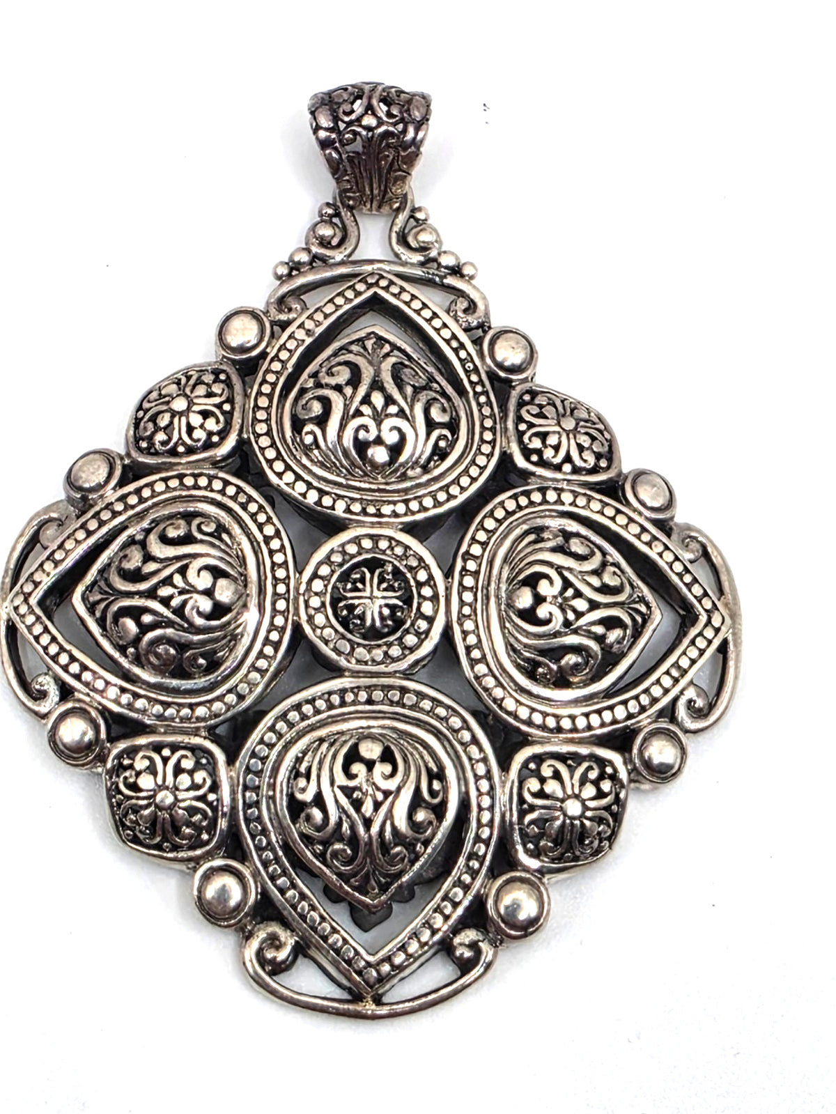 NWOT Vintage Sarda Sterling Silver Large Ornate Pendant Enhancer Scrollwork