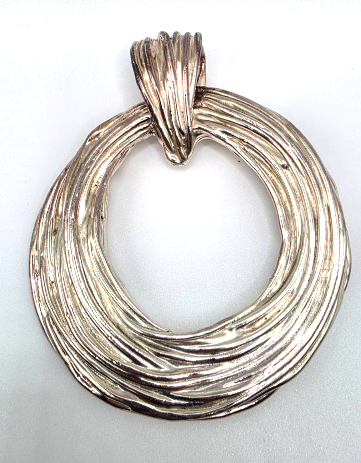 PZ Israel Sterling Silver 925 Large Textured Circle Pendant 21.5g Artisan Modern