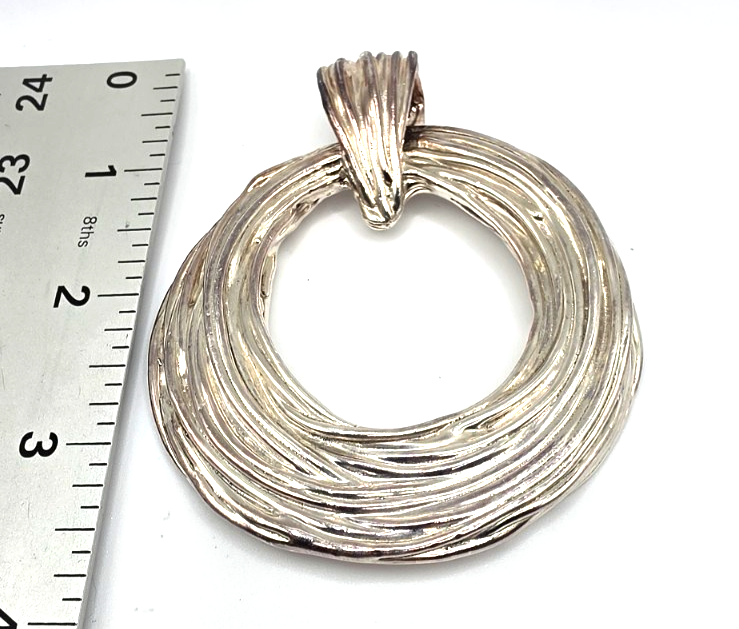 PZ Israel Sterling Silver 925 Large Textured Circle Pendant 21.5g Artisan Modern