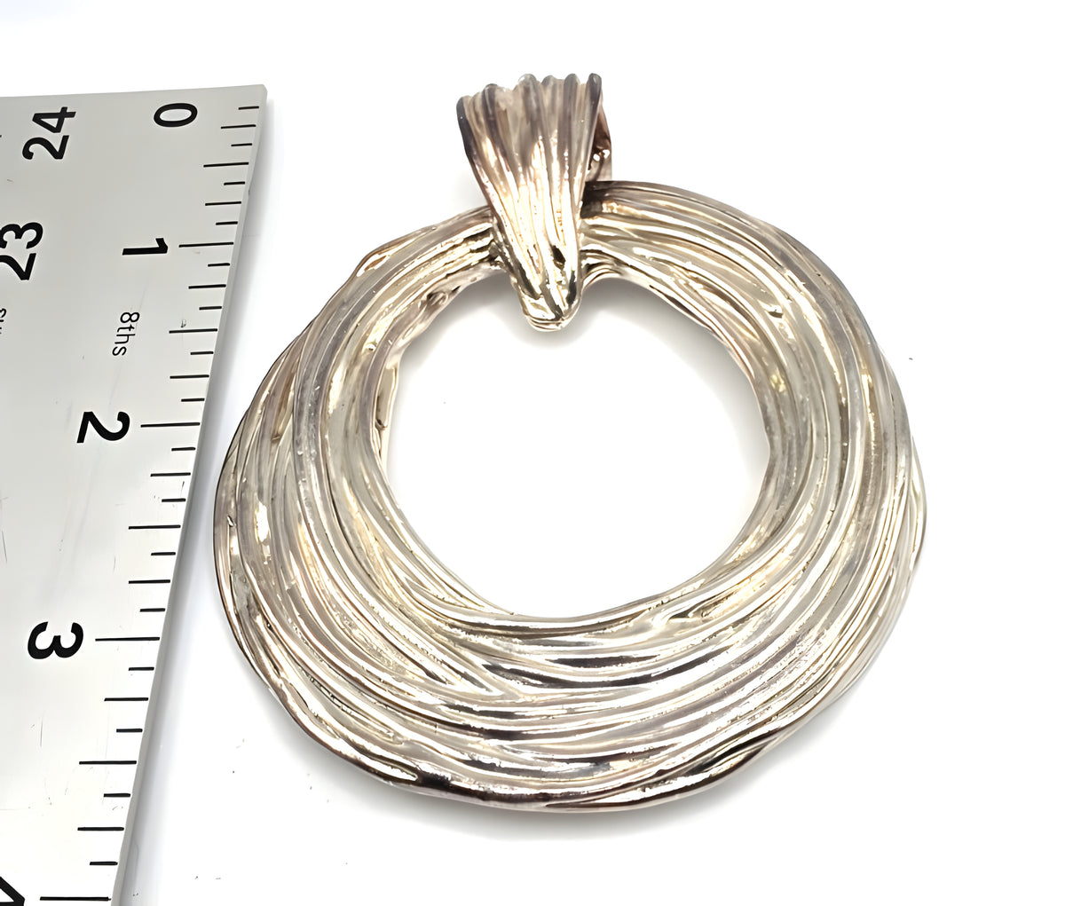 PZ Israel Sterling Silver 925 Large Textured Circle Pendant 21.5g Artisan Modern