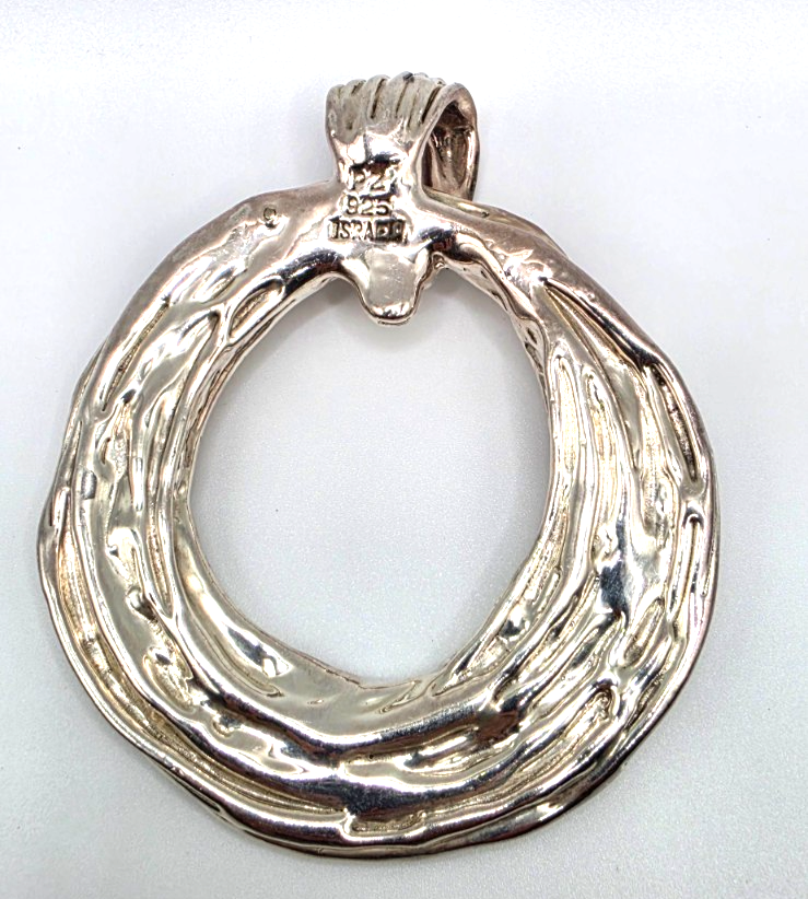 PZ Israel Sterling Silver 925 Large Textured Circle Pendant 21.5g Artisan Modern