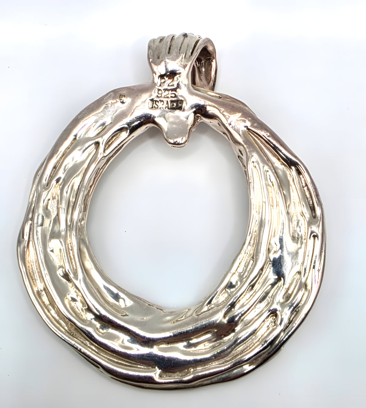 PZ Israel Sterling Silver 925 Large Textured Circle Pendant 21.5g Artisan Modern