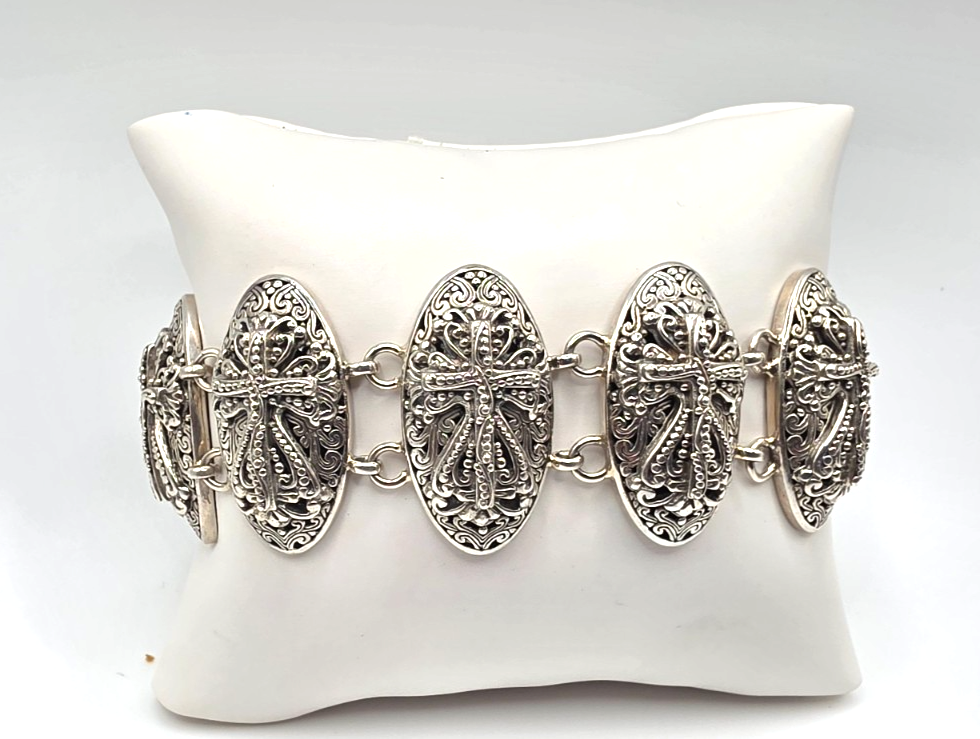 Sarda 925 Sterling Silver Dragonfly Wide Link Bracelet 67.7g Artisan Toggle