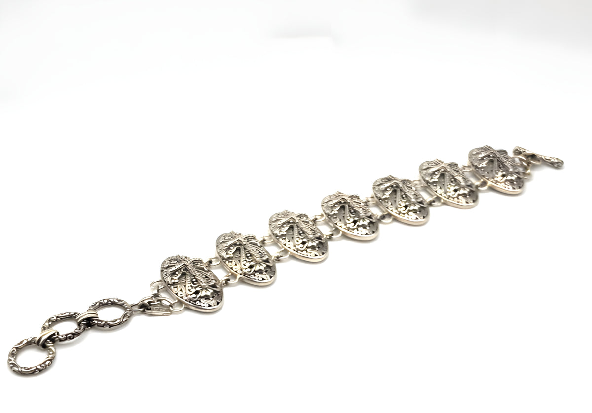 Sarda 925 Sterling Silver Dragonfly Wide Link Bracelet 67.7g Artisan Toggle