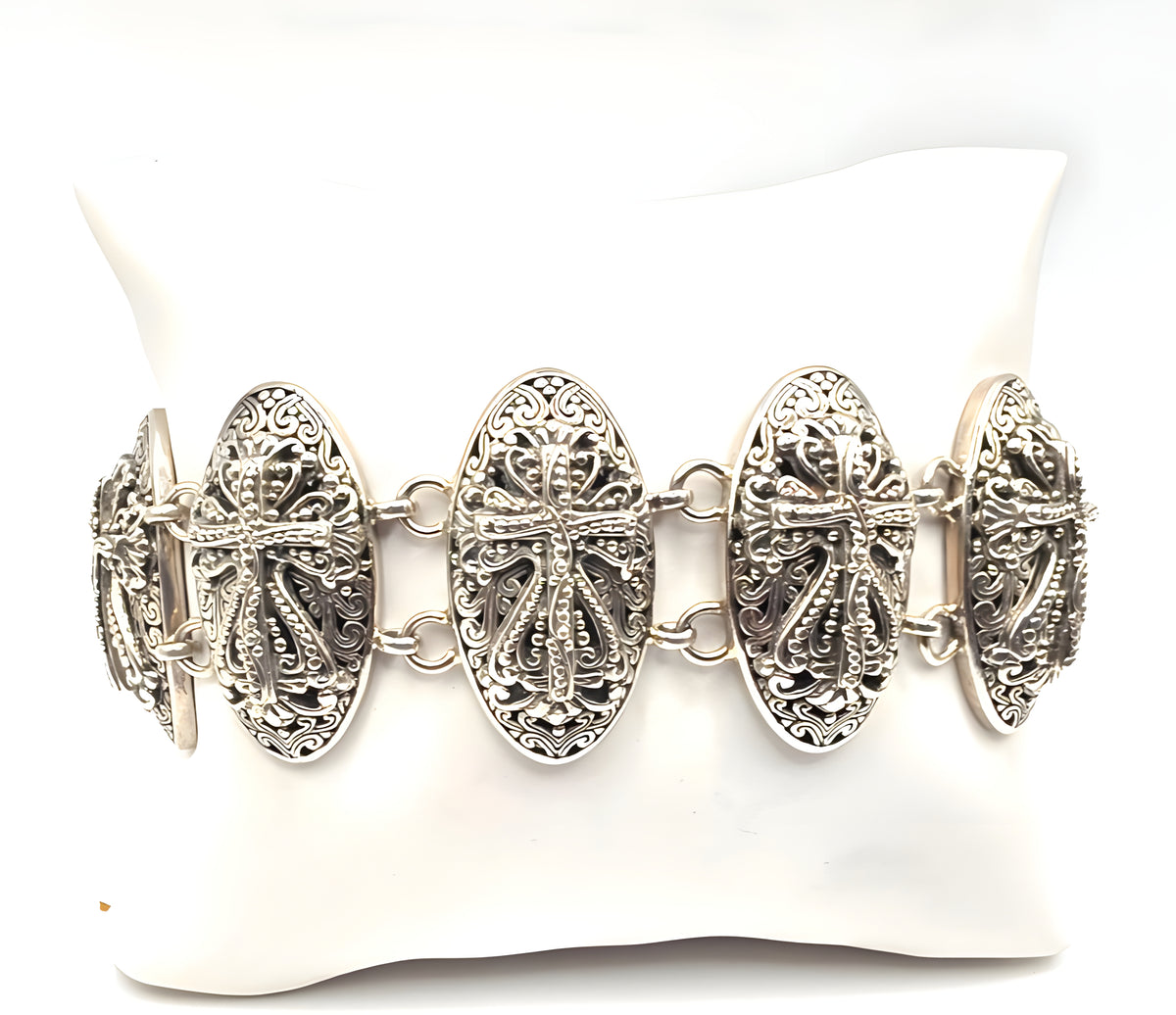 Sarda 925 Sterling Silver Dragonfly Wide Link Bracelet 67.7g Artisan Toggle