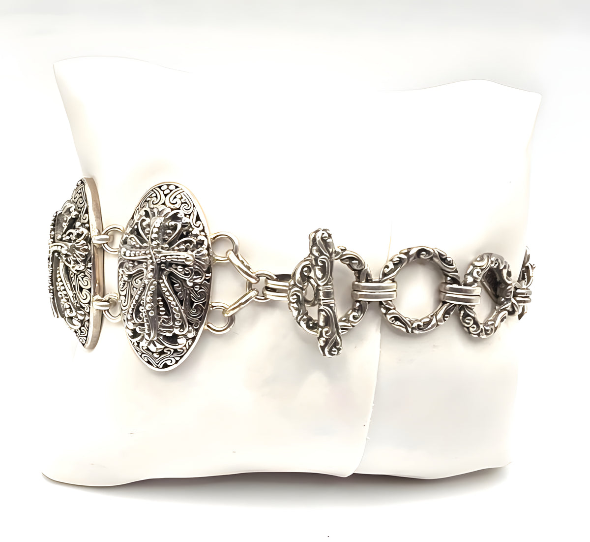Sarda 925 Sterling Silver Dragonfly Wide Link Bracelet 67.7g Artisan Toggle