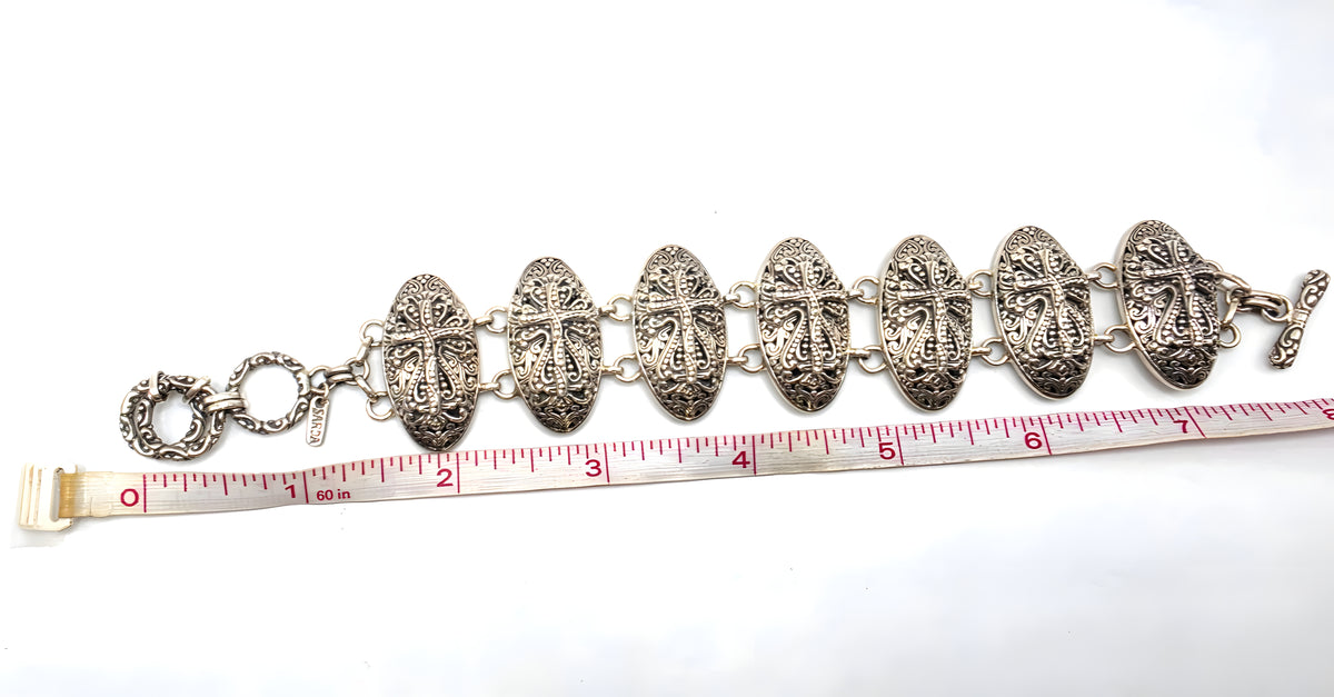 Sarda 925 Sterling Silver Dragonfly Wide Link Bracelet 67.7g Artisan Toggle