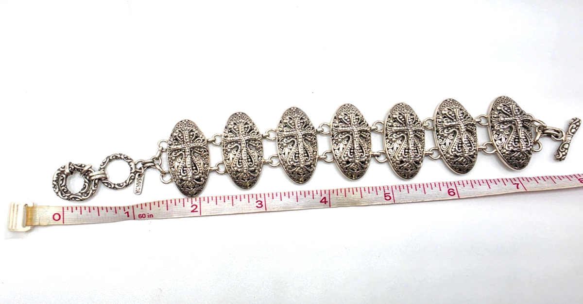 Sarda 925 Sterling Silver Dragonfly Wide Link Bracelet 67.7g Artisan Toggle