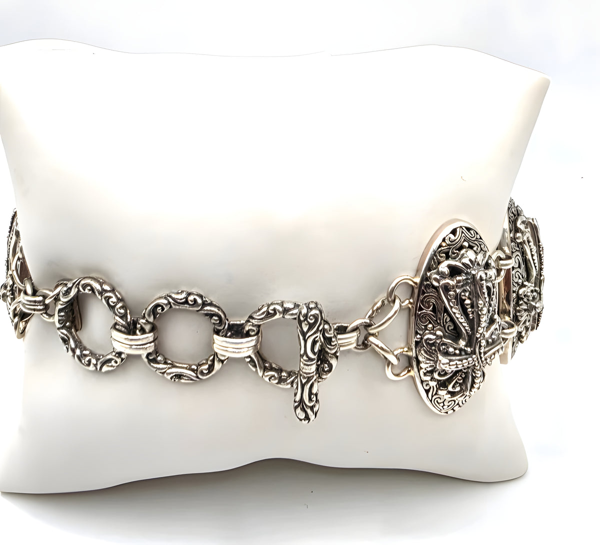 Sarda 925 Sterling Silver Dragonfly Wide Link Bracelet 67.7g Artisan Toggle