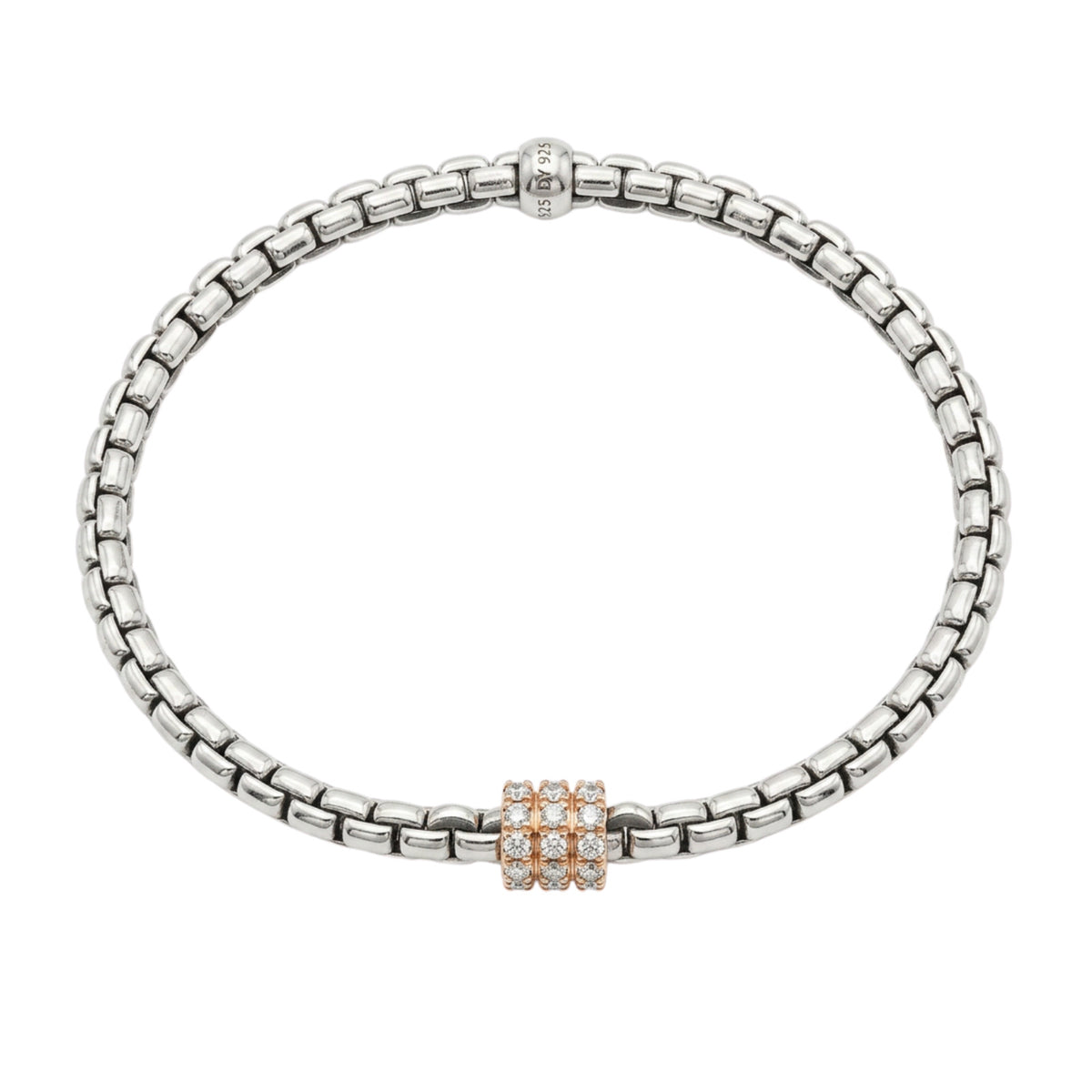 Fope Flexit 18k White Gold 3 Diamond Pave Rose Gold Rondels Bracelet