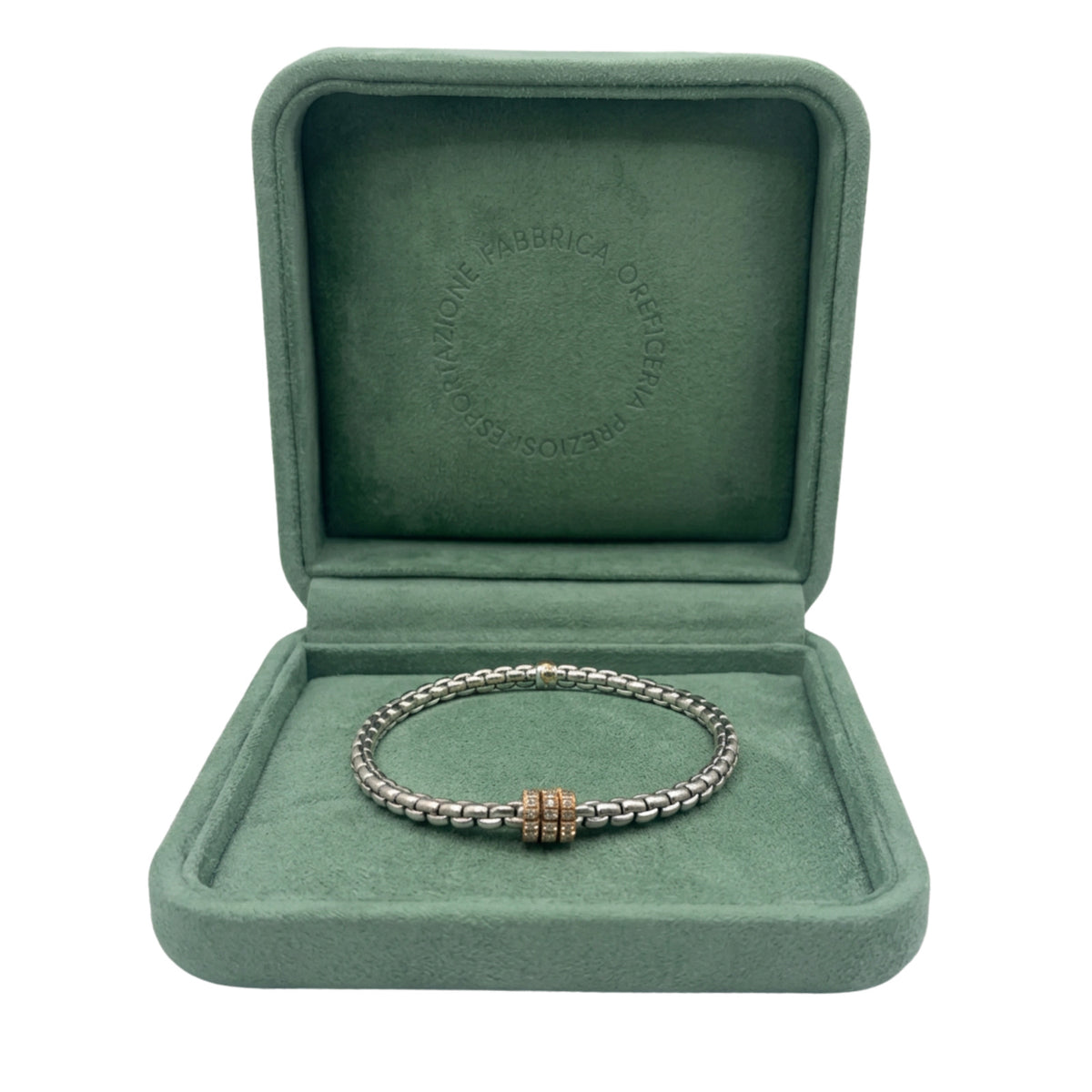 Fope Flexit 18k White Gold 3 Diamond Pave Rose Gold Rondels Bracelet