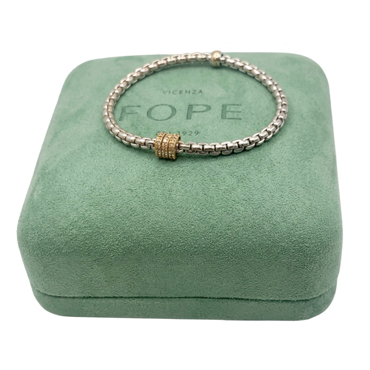 Fope Flexit 18k White Gold 3 Diamond Pave Rose Gold Rondels Bracelet