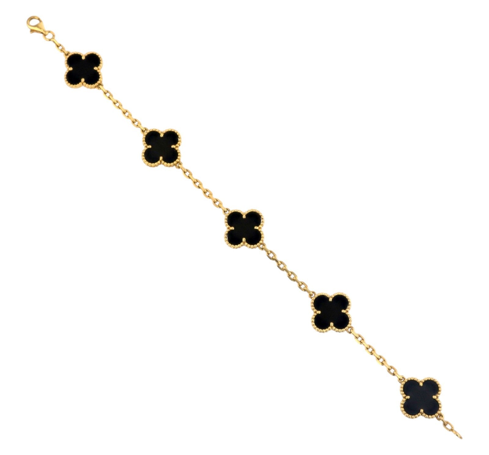 Van Cleef & Arpels Alhambra 5 Motif Black Onyx 18K Yellow Gold Bracelet