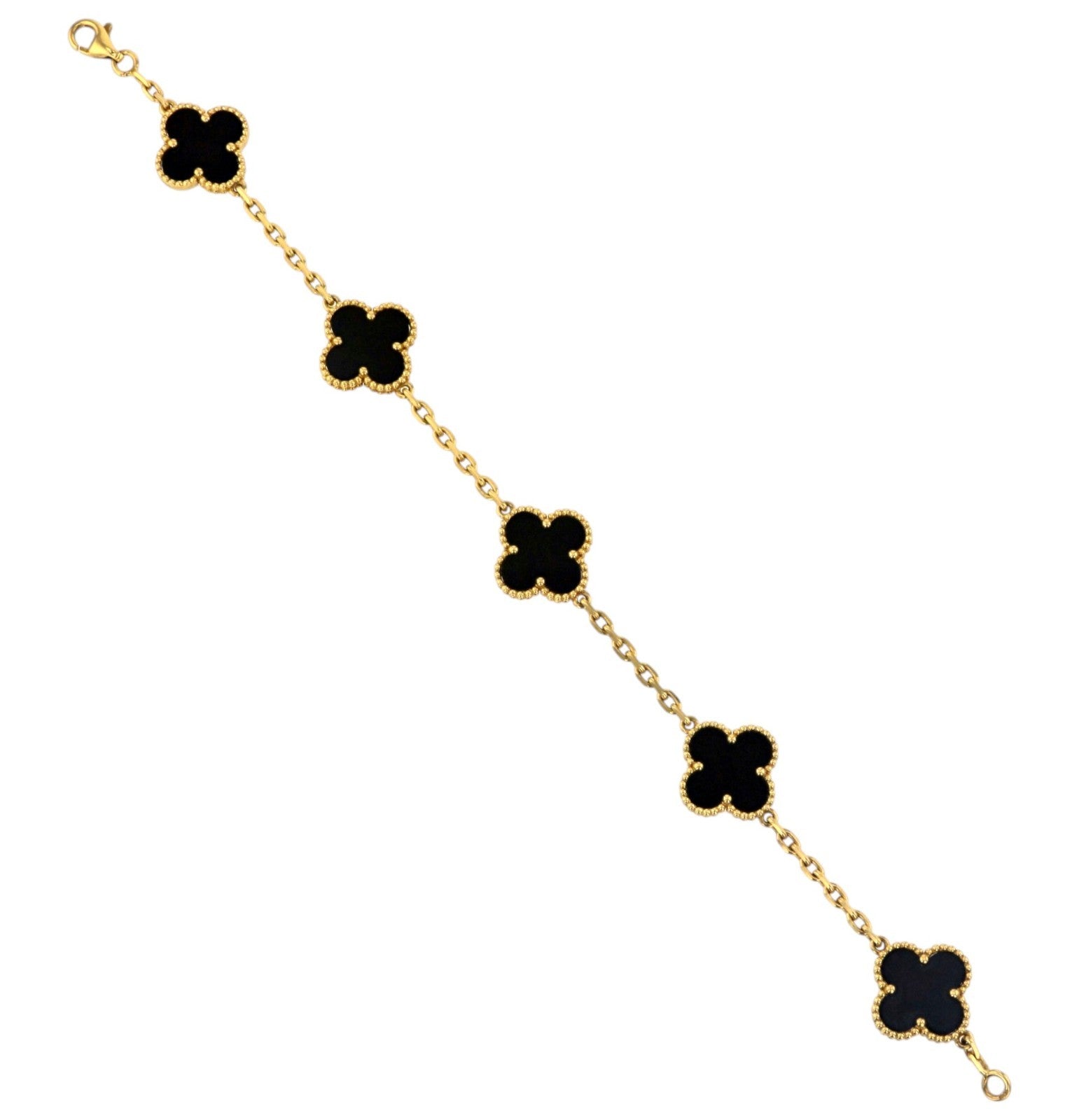 Van Cleef & Arpels Alhambra 5 Motif Black Onyx 18K Yellow Gold Bracelet