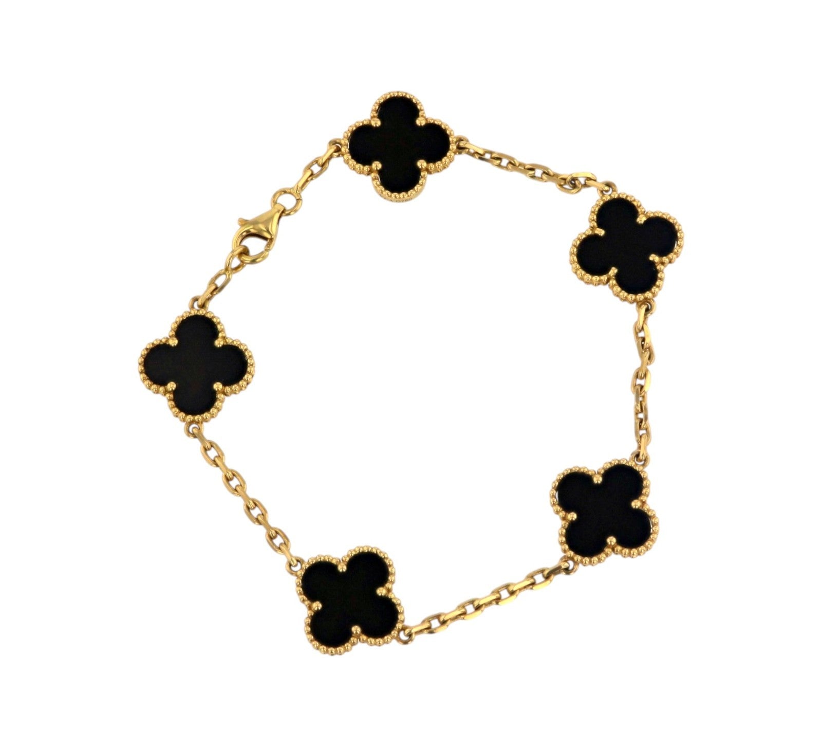 Van Cleef & Arpels Alhambra 5 Motif Black Onyx 18K Yellow Gold Bracelet