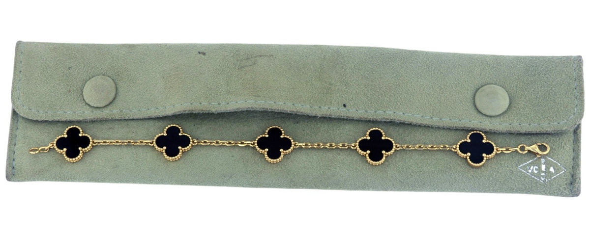 Van Cleef & Arpels Alhambra 5 Motif Black Onyx 18K Yellow Gold Bracelet