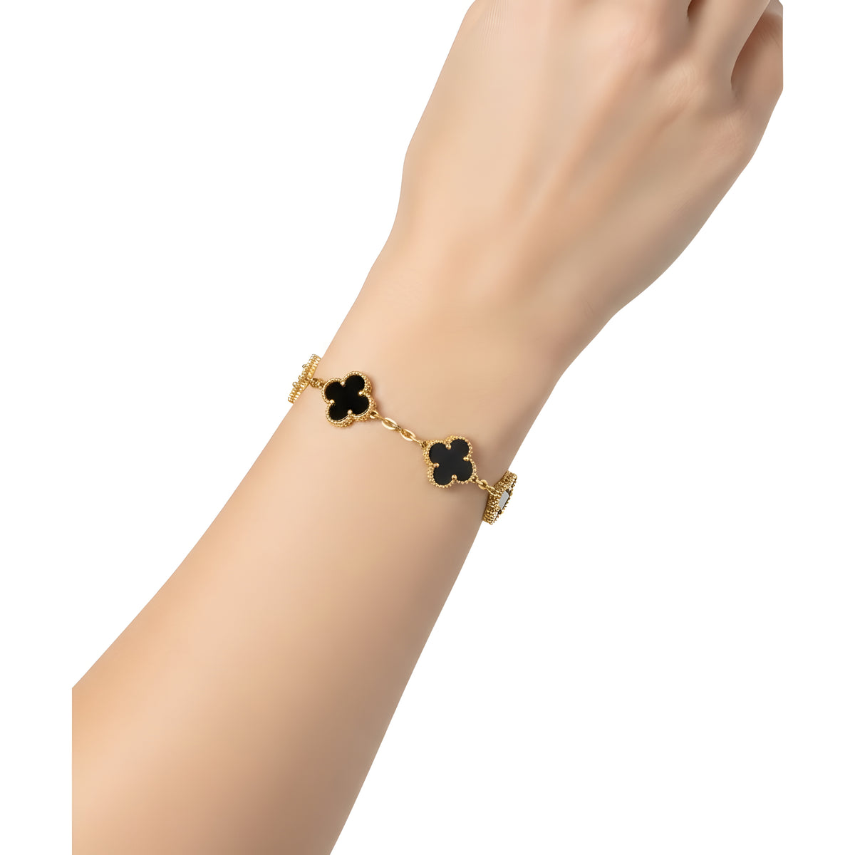 Van Cleef & Arpels Alhambra 5 Motif Black Onyx 18K Yellow Gold Bracelet 7.5"