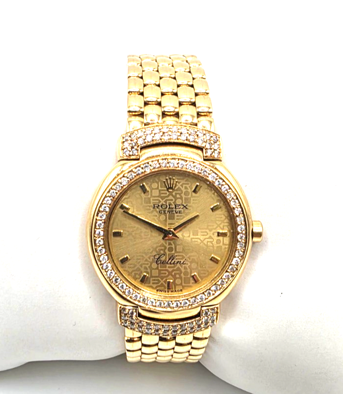 Rolex Cellini Ladies 18K Yellow Gold Diamond Bezel & Lugs Bracelet Watch