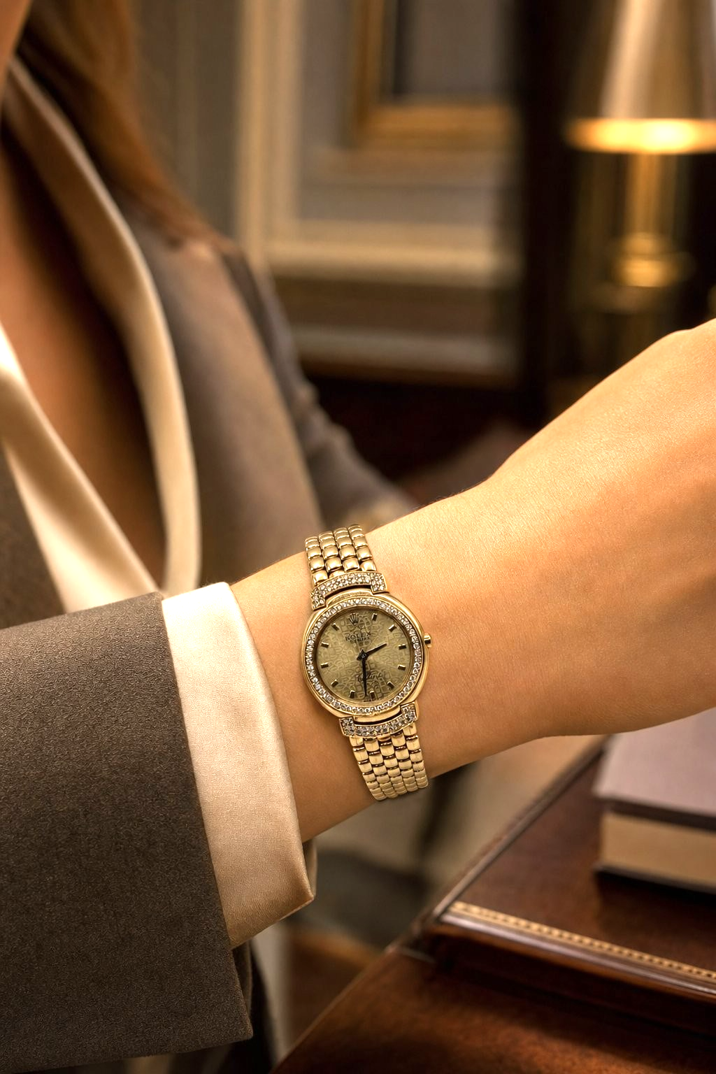 Rolex Cellini Ladies 18K Yellow Gold Diamond Bezel & Lugs Bracelet Watch